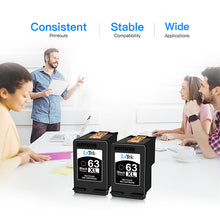 Remanufactured Ink Cartridge Replacement for HP 63XL 63 XL to use with Officejet 5255 5258 3830 3833 4650 Envy 4520 4516, DeskJet 1112 2132 3632 Printer, (2 Black) High Yield, New Updated Chip